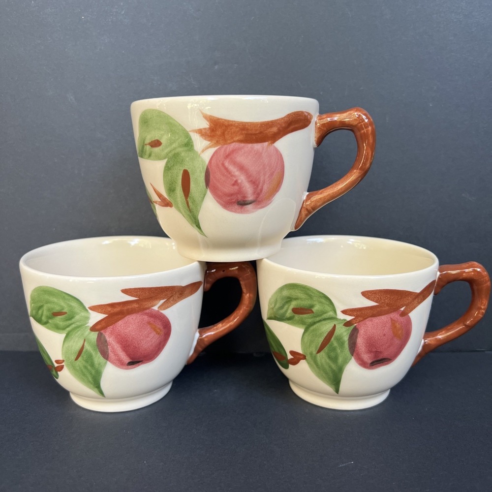 Franciscan Apple UNUSED Cups Mugs Set x3 VTG England Hand Painted Pottery 8 oz